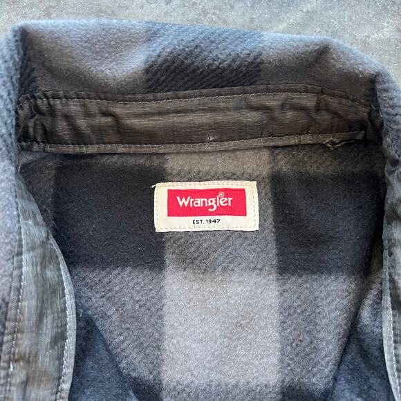 Wrangler Fleece Shirt Jacket Mens XXL Est Buffalo Plaid Button Up Shacket Grey - Picture 5 of 8